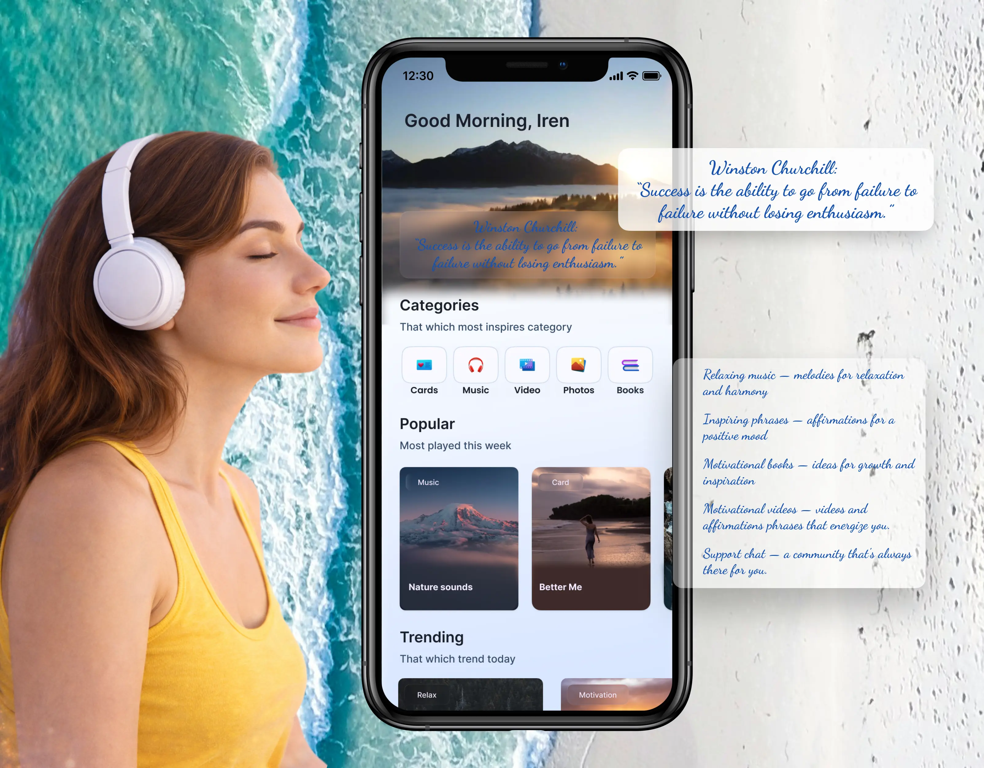 Marketing screenshot: Feel Calm Every Day / Start Your Day Positive